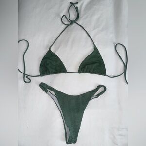 ZAFUL Ribbed Green Tie Bikini